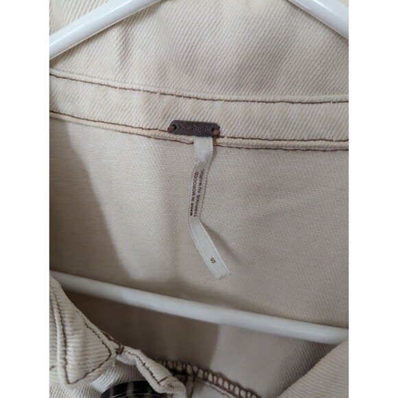 Free People Ivory Eisenhower Denim Jacket Size S Missing Button Some Stains - Picture 3 of 7
